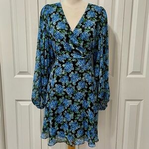NWT City Chic Long Balloon Sleeve Floral Faux Wrap Dress US 14